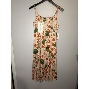 MESTIZA NEW YORK YVETTE MIDI DRESS REVERSIBLE DOTTED FLORAL SUNKISSED SIZE 8 US